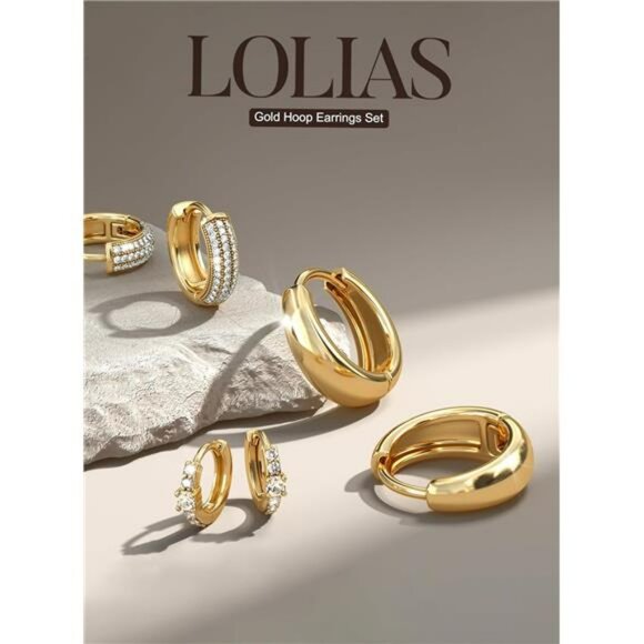 Small Chunky Gold Hoop Earrings Set Hypoallergenic Non Tarnish Huggie Hoops - Picture 3 of 7